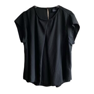 Asos Curve Black Blouse Size 18 Mixed Media Short Sleeves Drape Crepe Office Top